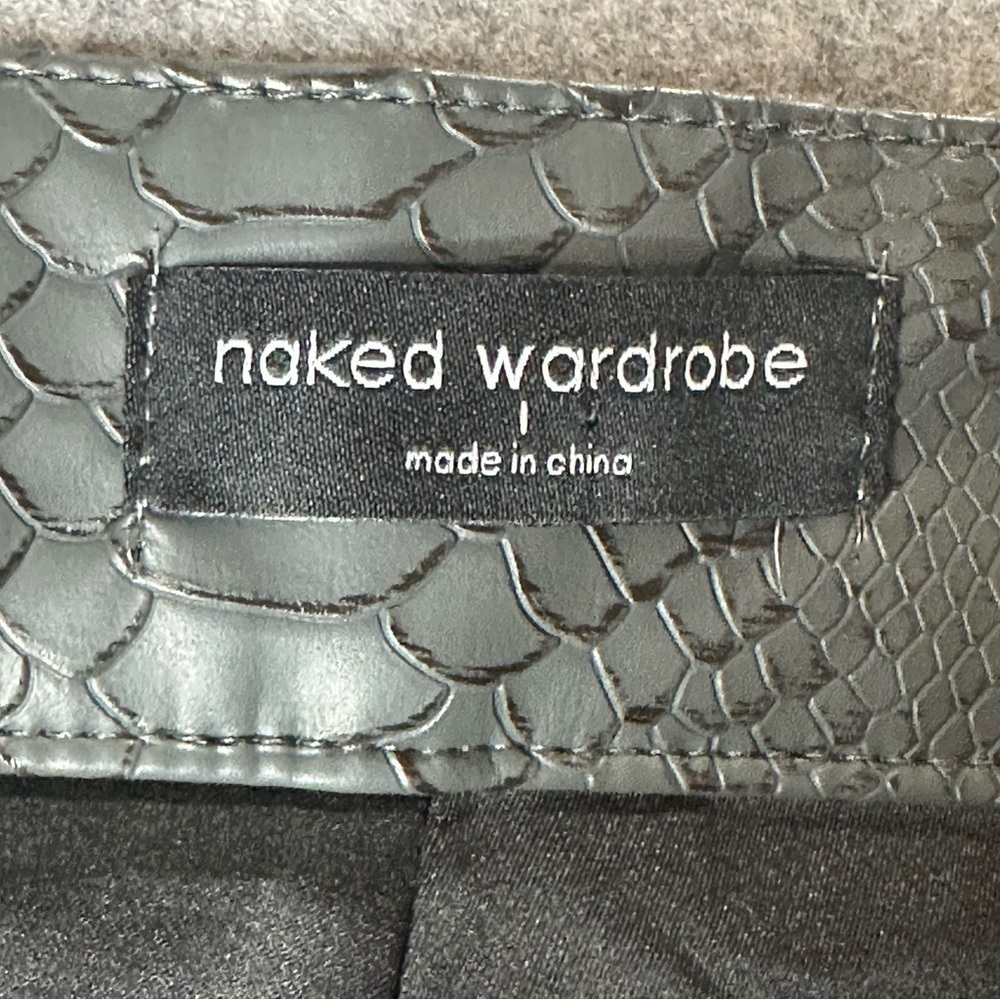 Naked Wardrobe Snakeskin Print High Waist Faux Leather Trousers Dark Grey. Sz: L - Picture 9 of 9